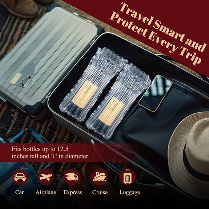 20 PCS Wine Bottle Travel Protector Bags, Inflatable Air Column Packaging Bubble Bag with Free Inflator Pump, Reusable Bottle Protector Bag for travel, Safe Choice for Wine Transportation