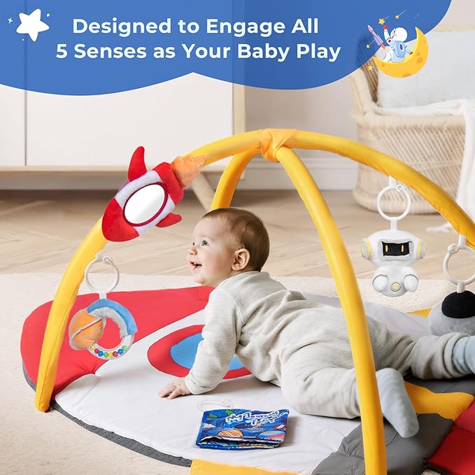 IPOZITO Baby Play Gym & Activity Mat for Sensory Development, Baby Tummy Time Play Mat to Improve Motor Skills and Visual Tracking， Newborn Infant Baby Essentials Gift