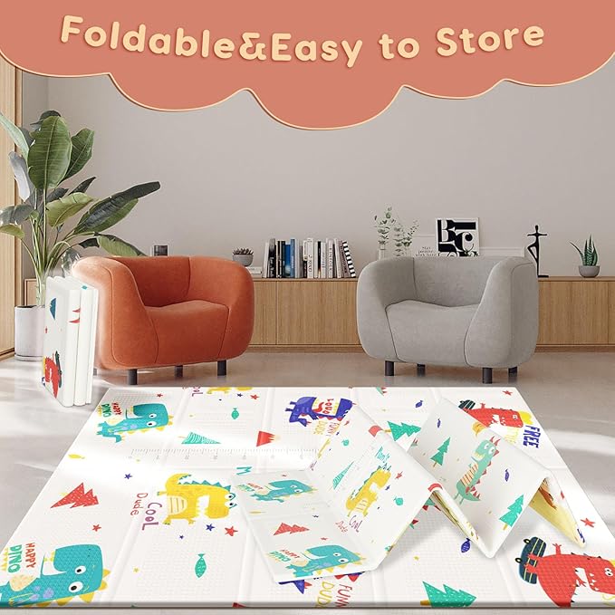 Baby Playpen Mat, 74" × 50“ Baby Play Mat for Floor, Baby Playmat for Playpen, Thick Ultra Soft Playpen Mat for Playing or Crawling, Provides Cushioning, Double-Sided Pattern (0.4" Thick)