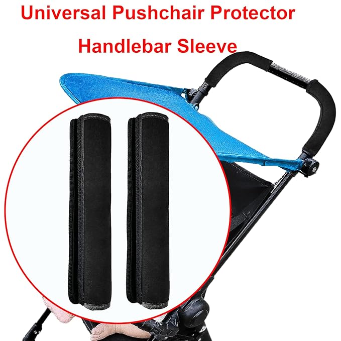 2 Pack 10.82×5.51in Armrest Handle Cover,Universal Pushchair Protector Handlebar Sleeve Bumper,Dust Proof Handle Accessories Removable Fabric Pushchair Case Grip Bar Replacement Covers(Black)