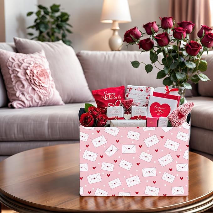 ASKETAM Valentine's Day Basket Gift for Empty Cute Heart Large Storage Bin for Kid and Baby Room Décor (Pink Envelope Love)
