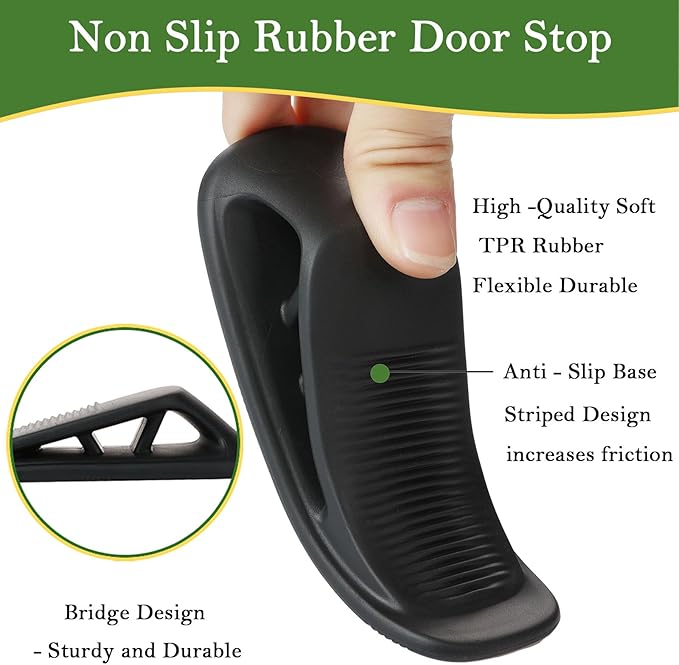 Fursafe&Q Rubber Door Stoppers for Bottom of Door, Door Stop Wedge with Holder, Heavy Duty Doorstops 2 Pack, Wall Protector for Home & Office & School & Commercial Doorstop Keep Open Stack Black