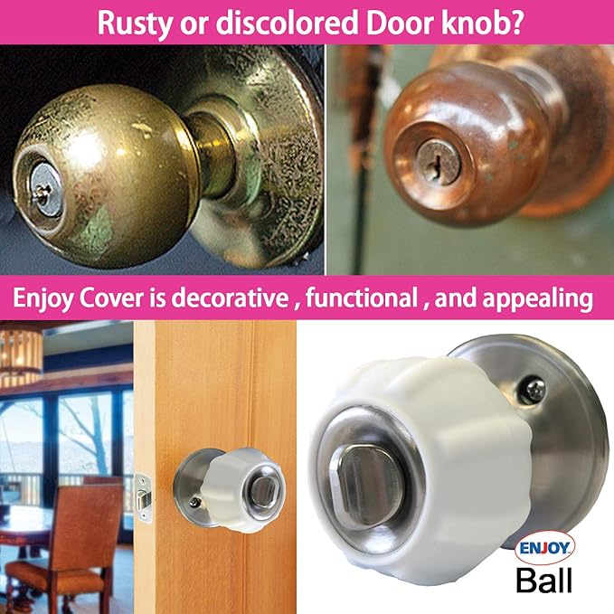 Enjoy Cover New Door Knob Cover Grips Non Slip Arthritis & Senior Living Aids Grippy Easy Open Decorative. Simple Functional Effective Solution- 4 Pack (White, Ball)