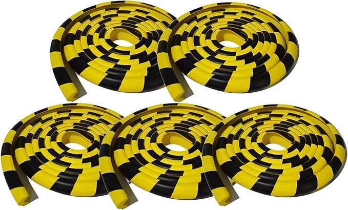 Wall Edge Corner Guards, 196.9in/5m Yellow Black Safety Bumpers, Self-Adhesive Foam Protector Padding, Protective Barriers for Installation On Furniture
