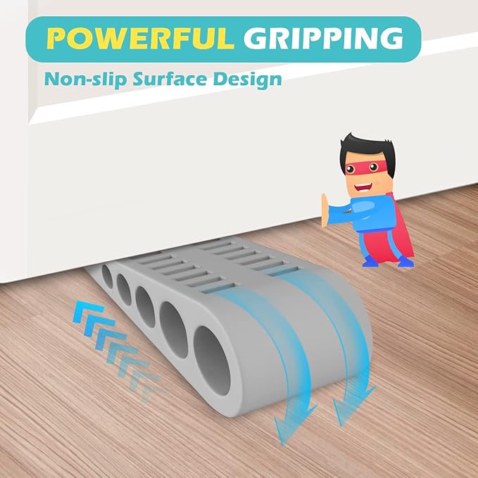 Door Stoppers for Bottom of Door - 6 Pack Rubber Security Wedge Stackable Heavy Duty Door Stop with Holder for Home Office Classroom on Carpet, Concrete, Linoleum & Wood House Warming Gifts New Home
