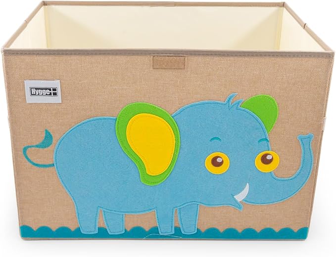 HYGGE + Animial Toy Storage Bin with Lid 20.8" x 13" x 13" Durable fabric & lightweight design. Great for storing toys, books, linens, games, clothing, baby products & more! (Elephant)