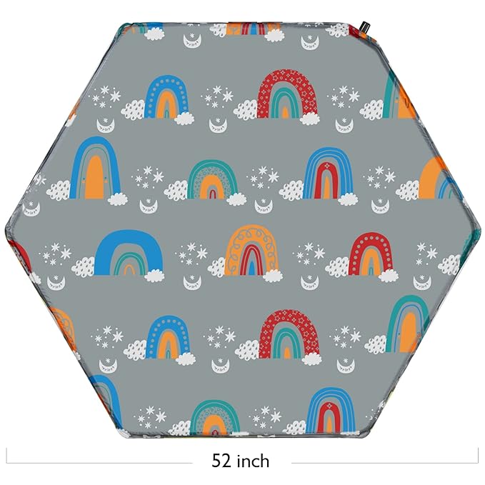 Hexagon Playpen Mat, Compatible with Regalo Play Yard and hiccapop PlayPod Portable Playpen, Self Inflatable Mat Pad, Portable and Comfortable Play Yard Mat with Carry Case - Rainbow