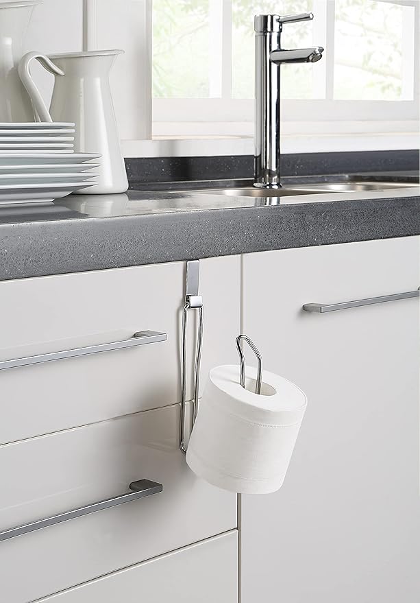 SunnyPoint Over The Tank Toilet Tissue Paper Roll Holder Dispenser and Reserve for Bathroom Storage and Organization - Metal, Hanging, Holds 1 Roll (Chrome)