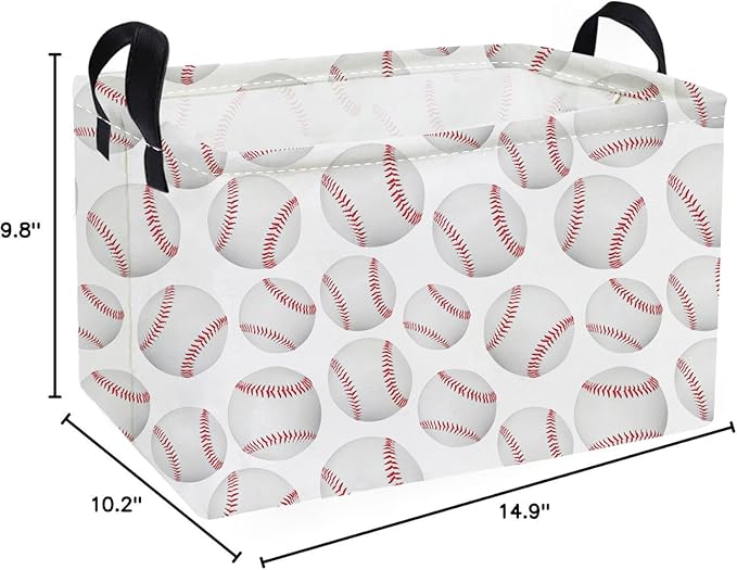 Essme Rectangular Baseball Baskets,Kids Storage Box,Easter Basket for Girls with Handles for Room Decor, Book Bins,Shelf Basket.(Baseball basket)