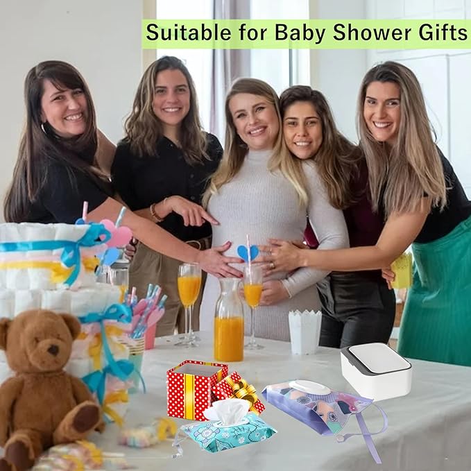 Wipes Dispenser with 2Pcs Portable Travel Refillable Wipe Holder,Reusable Wipe Holder Box Flushable Wipes Case Bathroom Wipes Container for Pet Nursery Office Counter Baby Shower Gifts(White-Grey)