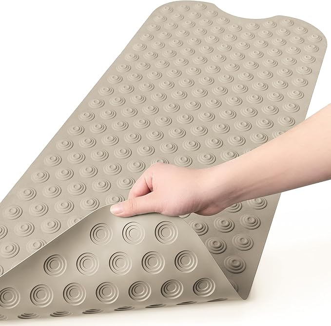 Bathtub Mat Non-Slip Without Suction Cups, 39x16inch Extra Long Bath Mats for Shower Bathroom, Machine Washable Natural Rubber Shower Tub Mat (39x16inch, Brown)