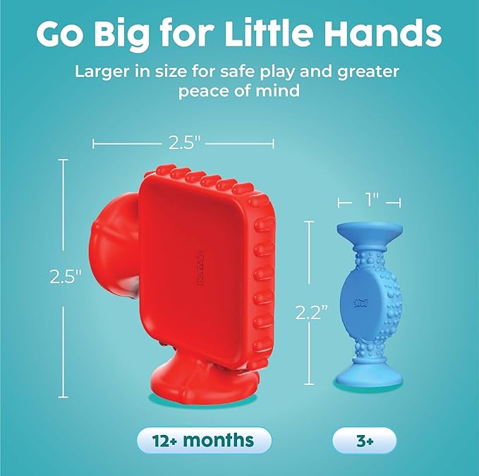 BUNMO Big Shapes Textured Suction Bath Toys for Toddlers 1–3 (10 Pack), Extra Large Silicone Bathtub Toys, BPA-Free Suction Cup Toys, Bath Toys for Kids Ages 1+, Sensory Bath Toys