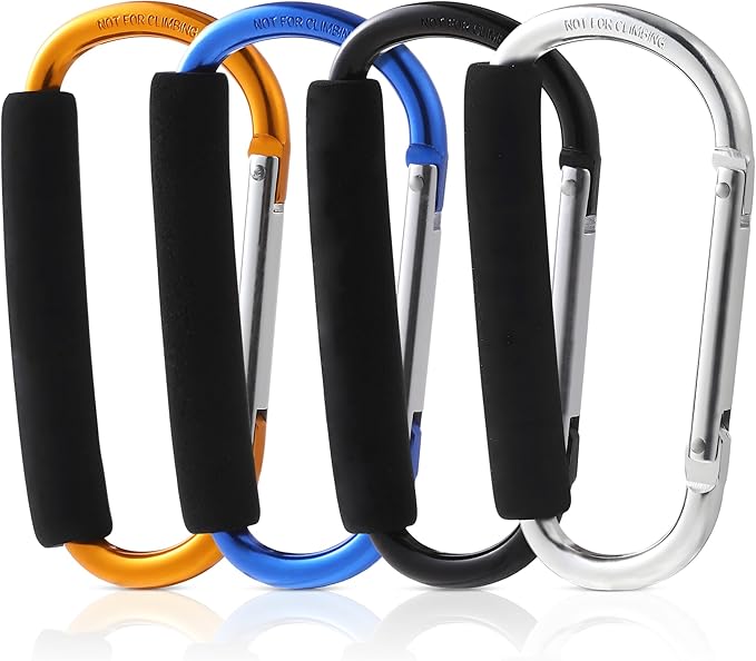 GOOTRADES 4 Pack Stroller Hooks, 5.3'' Large Carabiner Hooks for Pushchair Shopping Bag, 4 Colors Mommy Hook for Stroller