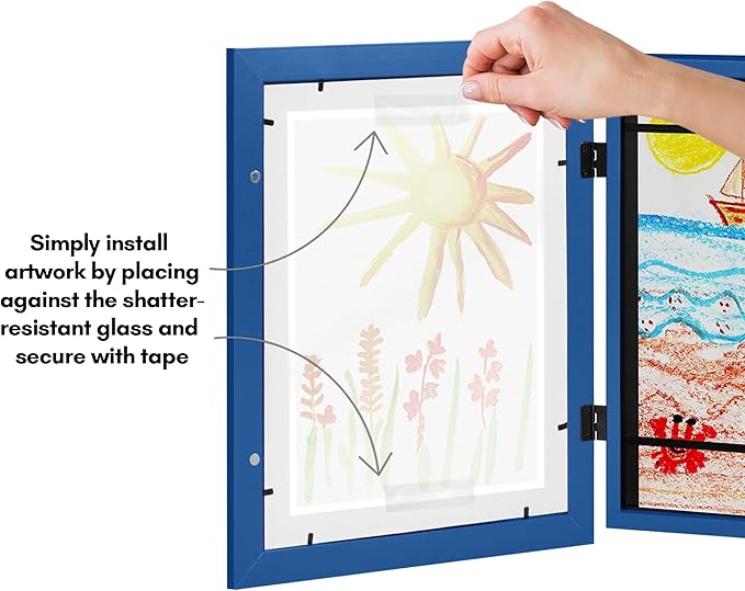 Americanflat Kids Artwork Frame Changeable (Sapphire Blue) - Magnetic Door Holds 100 Art Pieces - 8.5x11 Letter Size Display with Mat or 10x12.5 Without Mat - My Mini Masterpiece