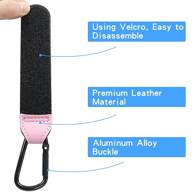 2 Pcs Stroller Hooks for Diaper Bag - Durable Leather Stroller Straps Diaper Bag Hooks - Stroller Clips for Stroller Wheelchair Shopping Carts - Pink