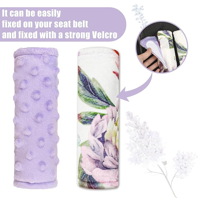 Car Seat Strap Pads for Baby Kids, HNHUAMING Ultra Soft Carseat Straps Shoulder Covers, 2 Pack Infant Seat Belt Cover Pad for Baby Car Seats/Strollers/High Chair/Pushchair, Purple Floral