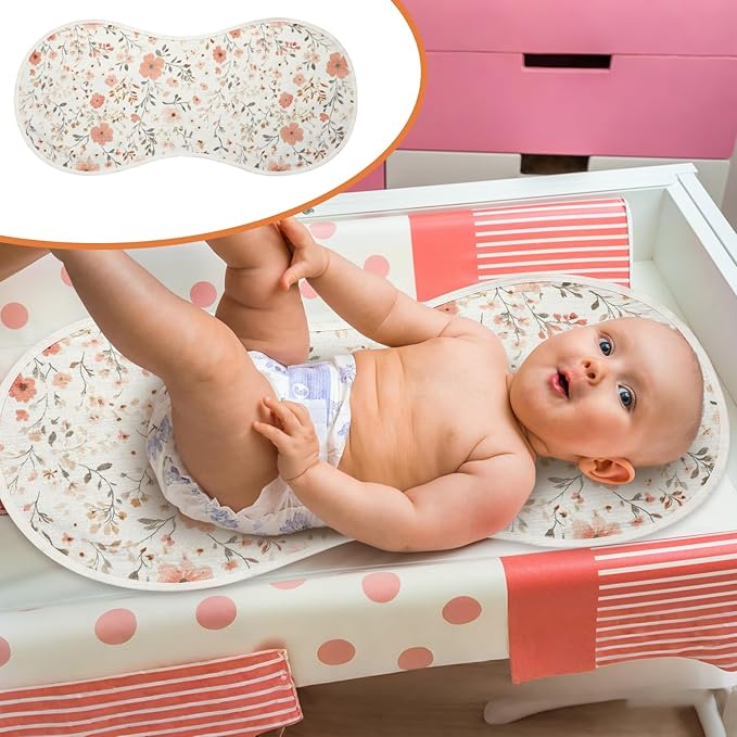 Hahafelt 3 Pcs Changing Pad Liners Fits in Peanut Shape Changing Pad Waterproof Diaper Mats Organic Cotton Peanut Mats are Warm on a Baby's Back, Washable Reusable(Fresh Style,White)