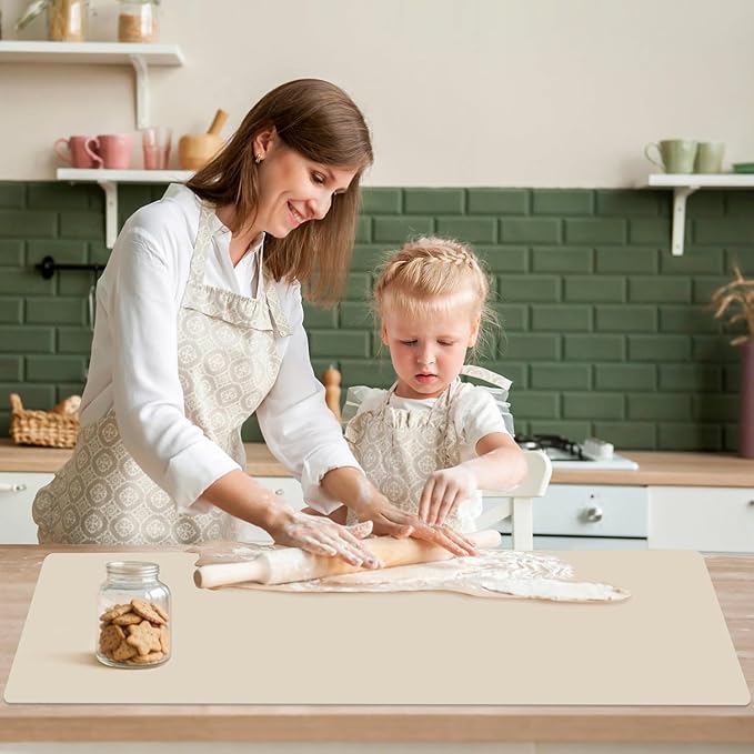 Extra Large Silicone Mat for Kitchen Counter Resin Workbench Mat Heat Resistant Mat Coffee Bar Mat, Beige Thick 2mm 39.4" x 23.6" Silicone Table Matt