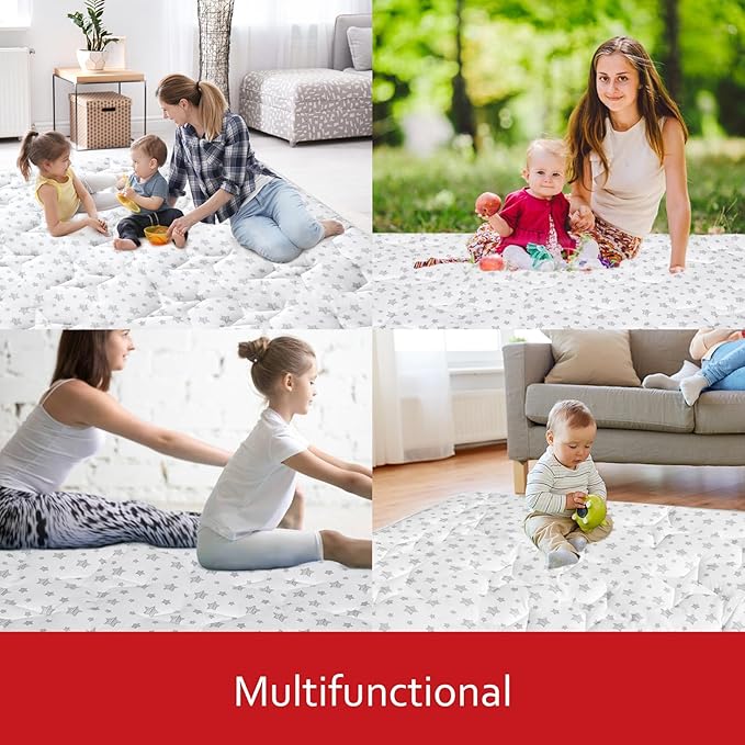 Baby Play Mat 50" X 50" Playpen Mat Fit for TODALE and Dripex Baby Playpen, One-Piece Crawling Mat Non Slip Padded Baby Playmat for Floor 50x50 Inches White Star