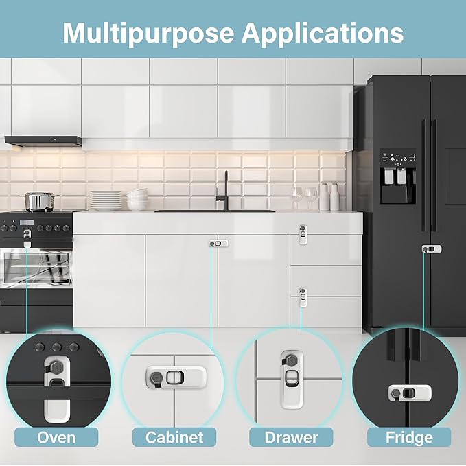 Heart of Tafiti 5 Pack Fridge Lock, Child Proof Refrigerator Lock, French Fridge Door Latches, Baby Safety Locks for Cabinet, Cupboard, Drawers, Oven, Closet, Strong Adhesive-Easy to Install, Grey