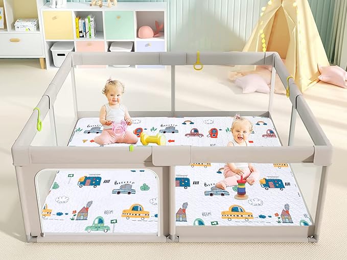MIIMER Washable Baby Play Mat for Babies 63x43” Portable, Foldable Toddler Playpen Non-Slip Baby Tummy Time Mat, Soft Floor Play for Infants Extra Large Crawling Mats Car