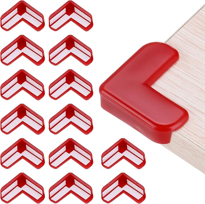 uxcell Corner Protectors, 16 Pcs Table Corner Protectors, Furniture Corner Guard and Edges Safety Bumpers for Table Edges and Sharp Corners (L-Shaped, Red)
