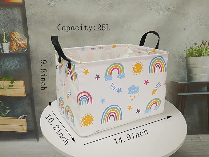 DUYIY Rectangle Gift Storage Basket Home Shelf Storage Basket Organizer Box Clothes Laundry Hamper Nursery Basket Laundry Basket with Handles (Rainbow)