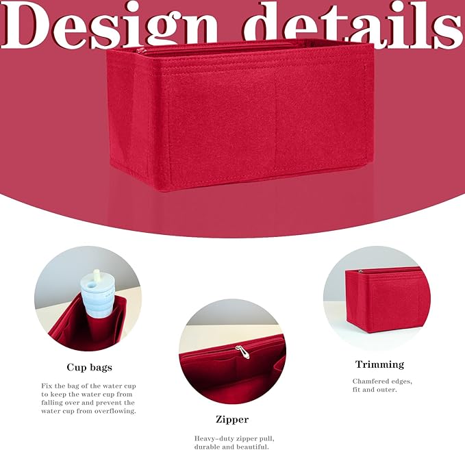Lckaey Purse Inserts for Speedy 20 Organizer Insert, for monogram bag, HandBag protective insertTote Bag and hand bag protector, organizer insert 1083red-S