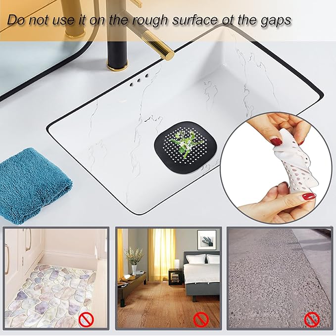 Hair Drain Catcher,Square Drain Cover for Shower Silicone Hair Stopper with Suction Cup,Easy to Install Suit for Bathroom,Bathtub,Kitchen 2 Pack (Black)