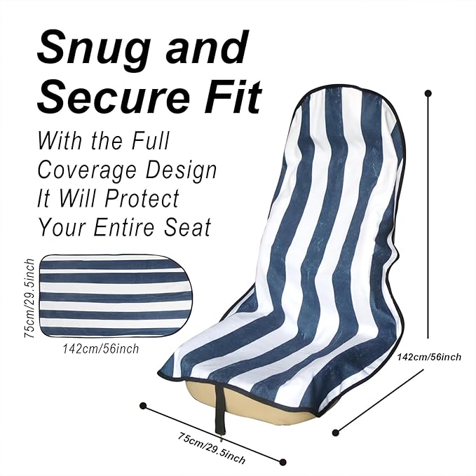 LoyaGour Car Seat Cover Protector Front Seats,for Gym Workout,Running,Swimming,Beach and Hiking,Waterproof Sweat Towel Bucket Seat Covers for Cars SUV Trucks (Blue Stripe, 1Pcs)