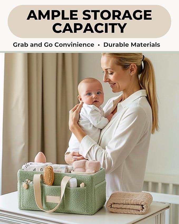 Toodly Baby Diaper Caddy Organizer with Portable Changing Mat - Teddy Fleece Diaper Organizer for Changing Table - Basket for Changing Essentials - Baby Essentials Organizer with Removable Dividers