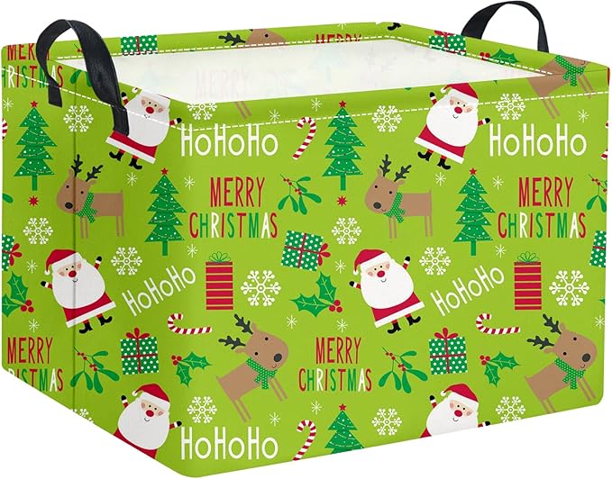 HIYAGON Rectangular Christmas Basket Fabric Storage Bin Storage Boxes,Collapsible Storage Basket for Clothes,Books.Shelves Basket(Green Christmas)