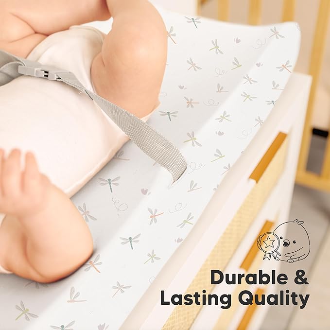 2-Pack Baby Changing Pad Cover for Girl, Boy - 34x18 Soft Viscose Derived from Bamboo Baby Diaper Changing Table Pad Cover Sheets, Neutral, Snug Fit Nursery Diaper Change Sheets (Meadow)