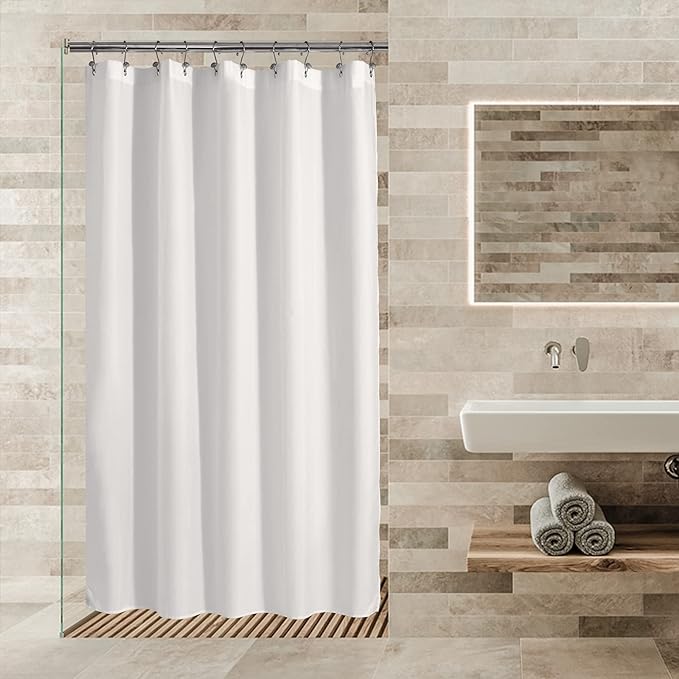 ALYVIA SPRING Stall Fabric Shower Curtain Liner Waterproof - 54" x 72", Soft & Lightweight Stall Size Shower Curtain with Magnets, Machine Washable - 54x72, White