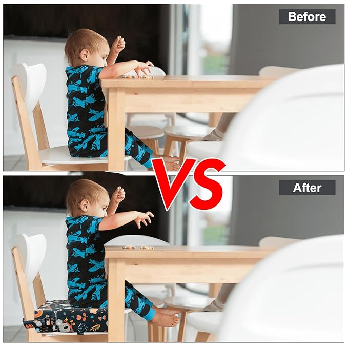 Toddler Booster Seat for Kitchen Chair Dining Table, Washable Thick Strong Support Portable Booster Chair for Toddlers Eating, Easy Cleaning Booster Seat Cushion Detachable with Adjustable Straps