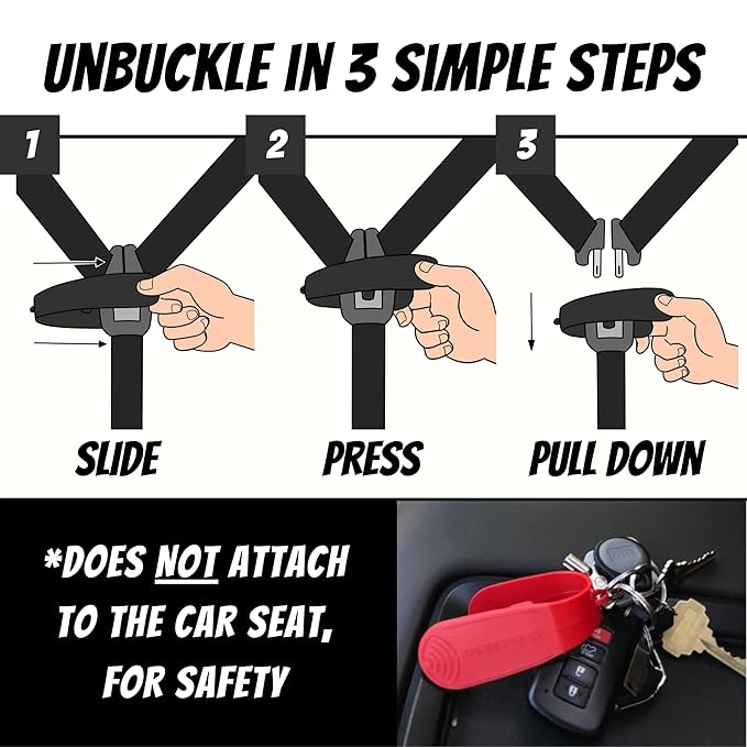 UnbuckleMe Car Seat Buckle Release Tool - Easy Opener Aid for Arthritis, Long Nails, Older Kids - Button pusher for infant, toddler, convertible 5 pt harness car seats - As Seen on Shark Tank (Black)