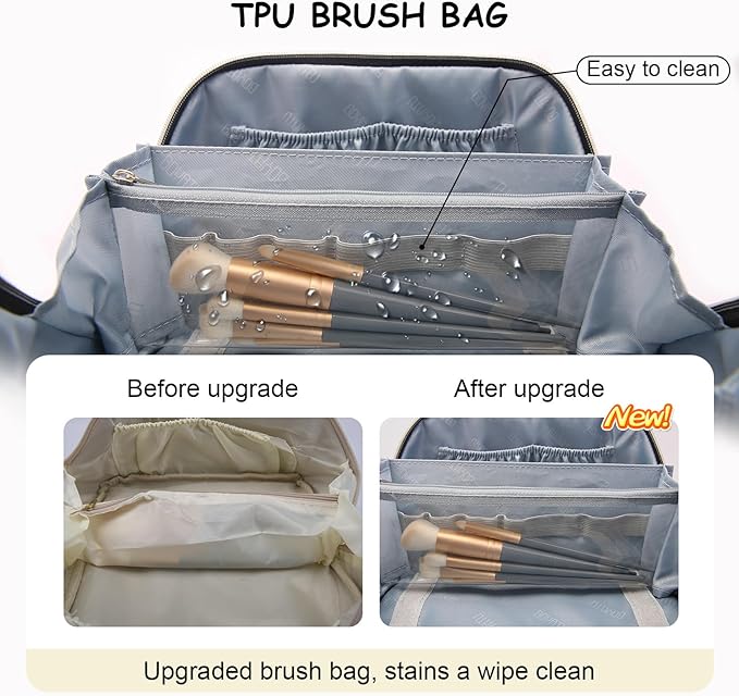 BOYATU Travel Makeup Bag Organizer Cosmetic Bag: 3 Pcs Set Make up Bags for Women with Handle - Waterproof Vegan Leather Toiletry Bags Travel Essentials Pouch with Compartments (01-D-Beige)