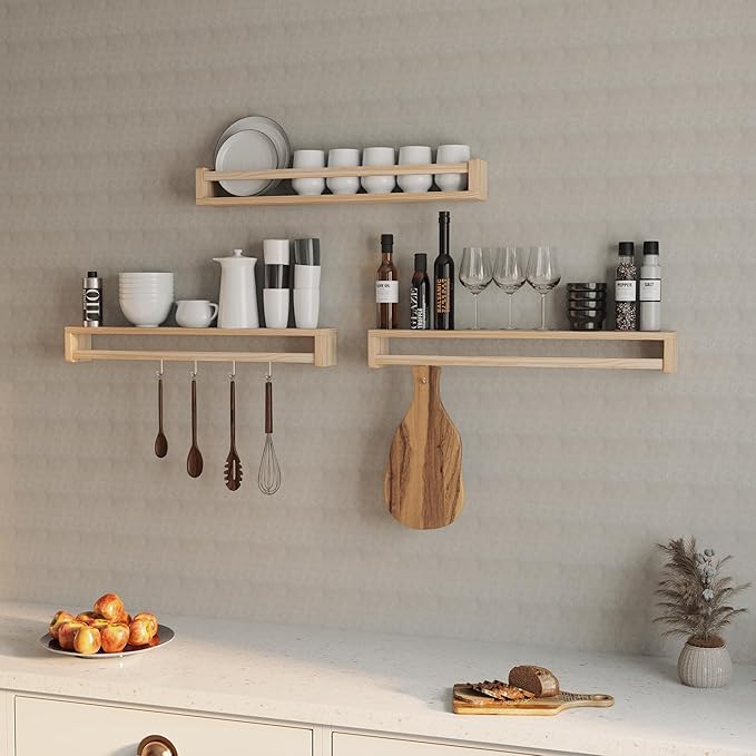 Heimlove 32 Inch Nursery Floating Shelves, Solid Wood Nursery Book Shelves for Wall, Mounted Bookshelf for Toddler Room, Baby Room, Wall Shelves for Books,Toys and Decor Storage, Set of 2