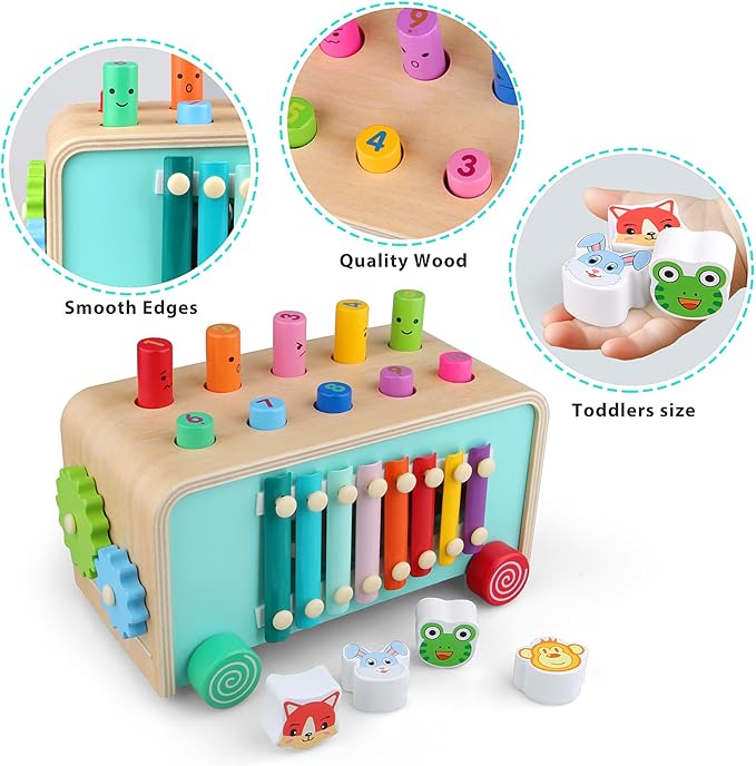 LAAVII Montessori Baby Hammer Pounding Toy for Toddlers Boys Girls 2 3 4 Years Old, Educational Learning Toy Xylophone Color Shape for Toddler 2-4 Halloween Christmas Birthday Gift Toy
