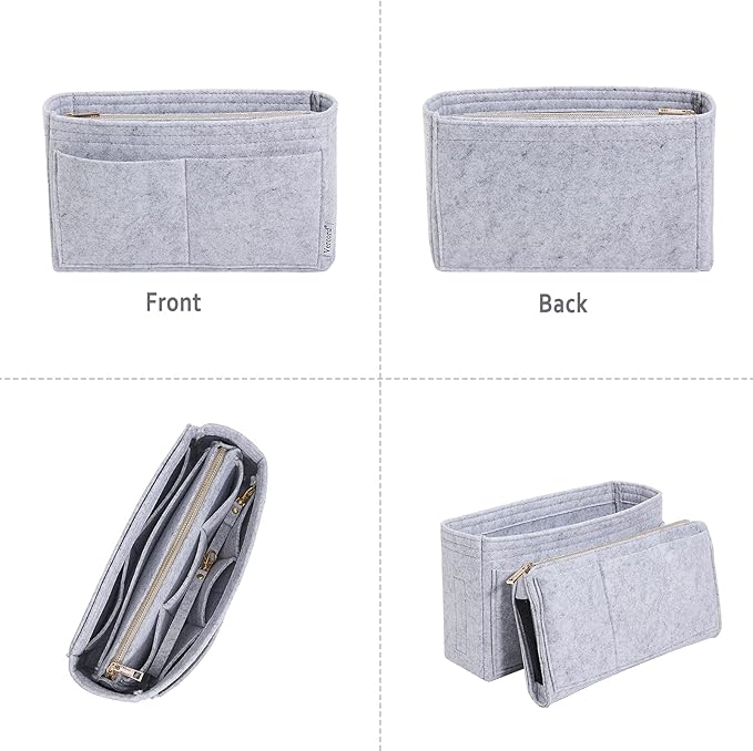 Vercord Felt Organizer Insert For Purse Handbag Tote Bag In Bag Inside Shaper Divider Neo Grey Slender Medium