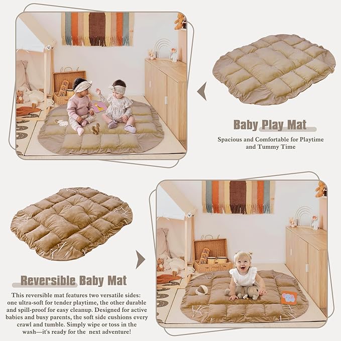 5-in-1 Plush Baby Play Gym, Baby Play Mats, Convertible Baby Gym, Tummy time mat, 6 Sensory Toys, Activity Center, Ball Pit, Brown