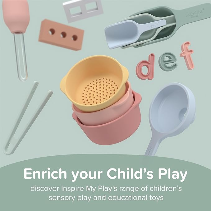 Inspire My Play - 3 x Silicone Nesting Scoops - Perfect for Sensory PlayTray - Sensory Bin Accessories - Special Education Classroom Supplies - Montessori Education Toys - Multi-Purpose Shovel - Coral