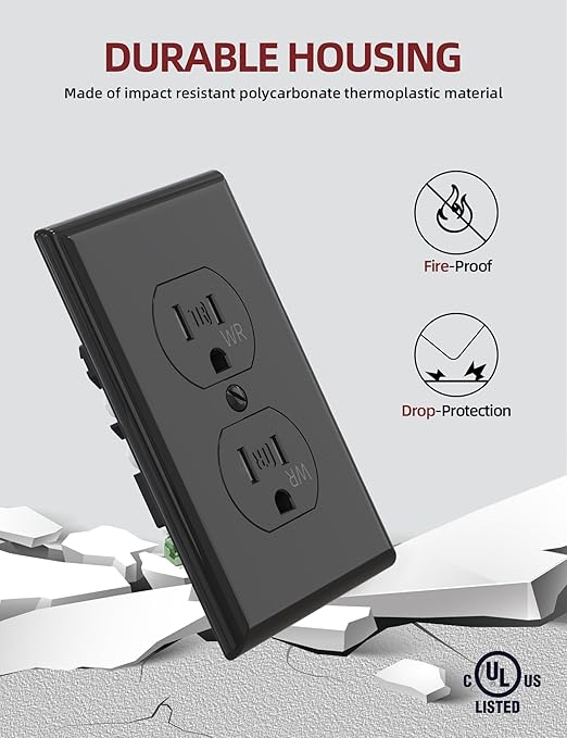 AIDA 15 Amps Duplex Outlets and Wall Plates Bundle,Weather Resistance & Tamper Resistant Electrical Receptacle, Wall Outlet,2 Pole,3-Wire, Self-Grounding, NEMA 5-15R,UL Listed 20 Pack, Black