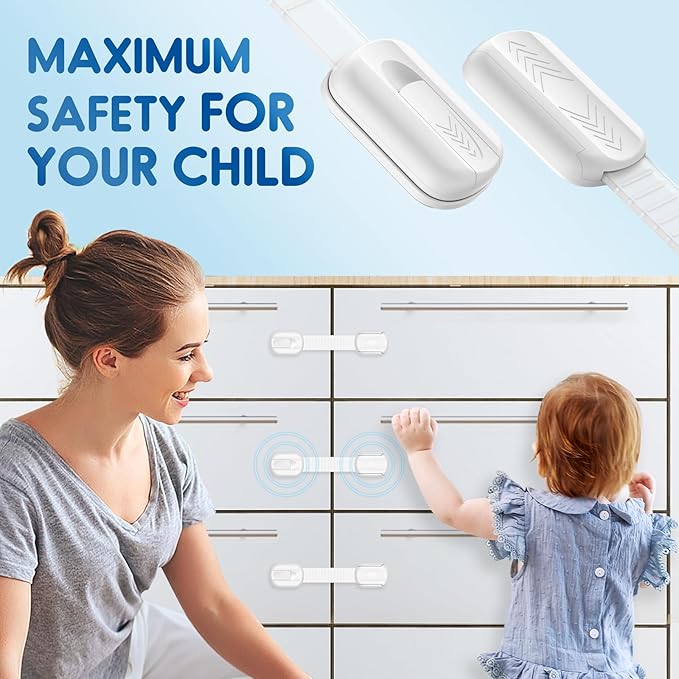 10 Pack Cabinet Locks Baby Proofing, SOGUDE Child Proof Cabinet Locks with Strong Adhesive Child Safety Locks for Refrigerator, Doors, Drawer Locks No Drilling, Cabinet Locks for Babies- White