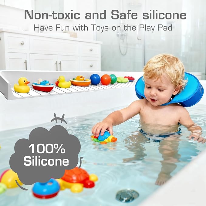 31.5" Bathtub Splash Guard for Kids & Toddlers - Silicone Play Shelf & Toy Storage Tray with Strong Suction Cups to Prevent Water Spills, No-Leak Fun Bath Time - Tub Toy Holder Ledge,White