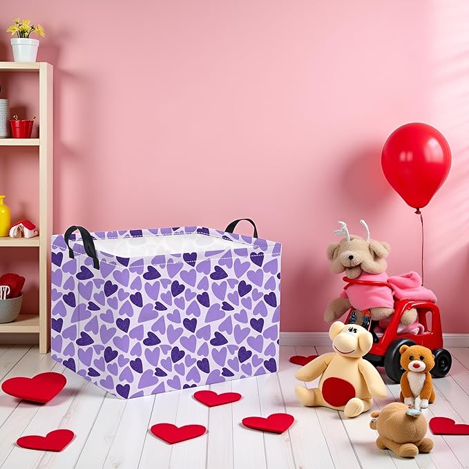 TIBAOLOVER Rectangular Valentines Basket for Women Girls Storage Bin Organizer Box Shelf Room Decor(Double Purple Heart)