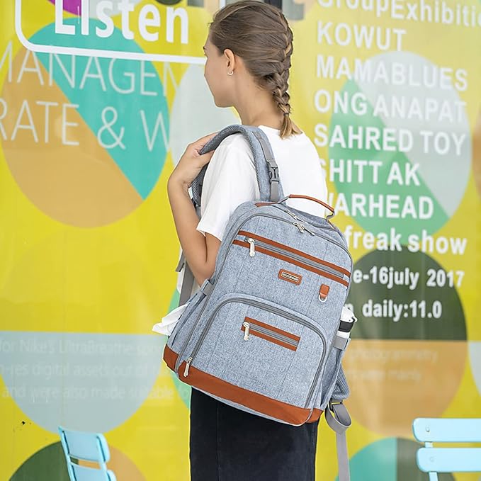 BILLITON MASHI Diaper Bag Backpack, Large Baby Nappy Bags with Portable Changing Pad for Boys and GirlsMultifunction Travel Baby Bag for Moms Dads, Shower Gifts Waterproof and Stylish，Light Blue