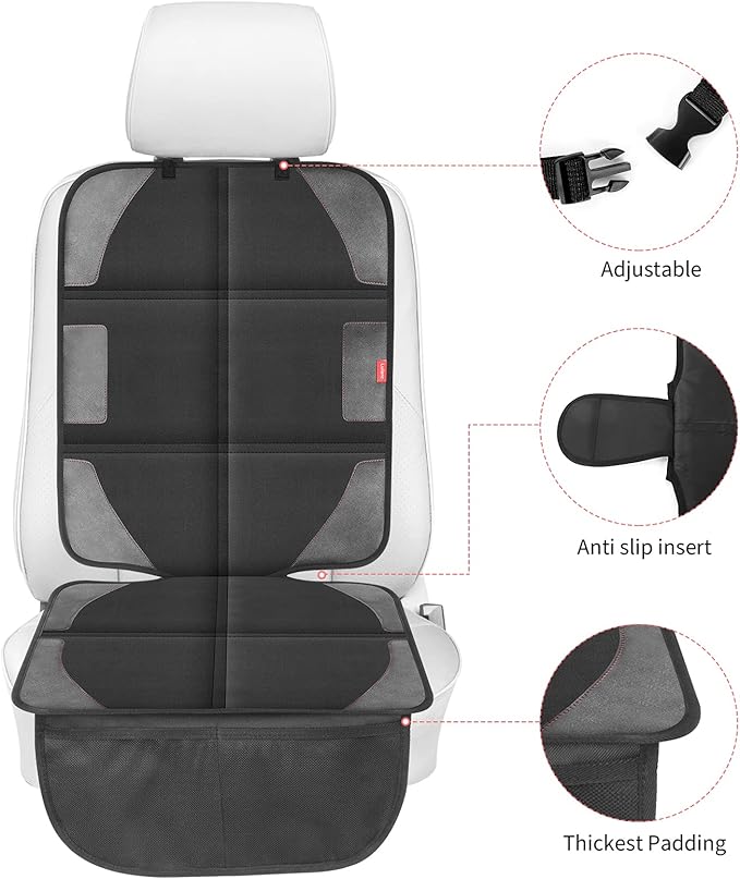 Car Seat Protector with Thickest Padding,Waterproof 600D Fabric Child Baby Seat Protector with Storage Pockets,Non-Slip Pets Cover Leather Reinforced Vehicle Seat 2 Pack