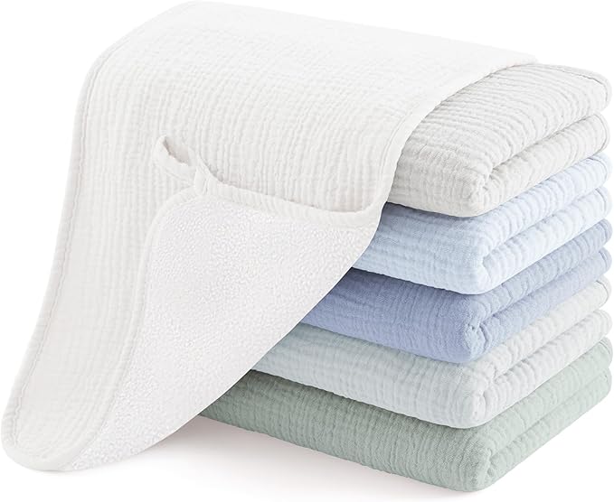 Susurration Muslin Burp Cloths, Soft Baby Burping Cloths for Unisex Boys and Girls, Newborn Essentials Large Extra Absorbent Washcloths, 20x10in, 6 Pack