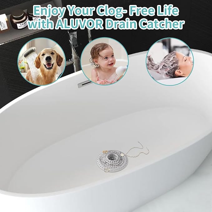 Aluvor Bathtub Drain Hair Catcher,Silicone Tub Hair Catcher Drain Protector,All-in-one Shower Hair Drain Catcher Strainer for 1.48'' to 1.76'' Regular Drains, 3PCS(Patent Pending)